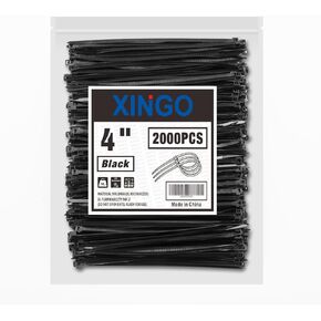XINGO Black Zip Ties 4 Inch 2000Pack,Small Zip Ties with 18lbs Tensile Strength, Self-Locking Nylon PA66 Cable Ties for Electronics Organizer, Home Office Garage Multiple Use