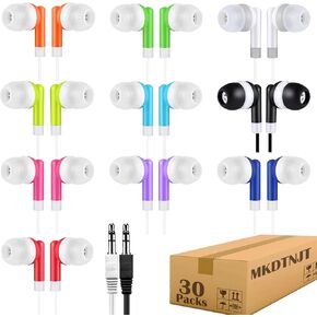 100 Pack Bulk Earbuds for Kids School Classroom,Student Wired Headphones with 3.5 mm Jack Multi Colored Earphones for Computer Chromebook Laptop PC (HTC101)