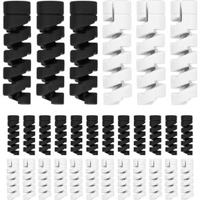 30pcs Charger Cable Saver Protectors, Silicone Cord Saver Flexible Cable Wire Protector Spiral Cable Protector Sleeve for Phones Laptops Data Cables (Black, White)