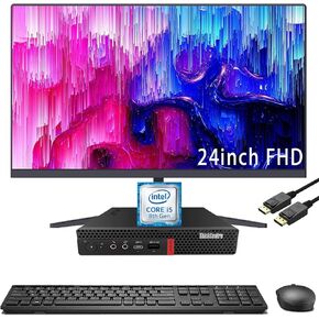 Lenovo ThinkCentre M720q Mini Desktop Computer PC with 24" FHD Monitor, M720Q Micro PC Core i5-8th, 16 GB RAM, 256 GB SSD, Keyboard & Mouse, DP Cord, Windows 10 Pro (Renewed)