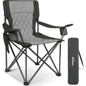 Folding Camping Chairs for Adults, Full Padded Outdoor Chairs with Cup Holder & Side Pockets, Heavy Duty Camping Chair, Support Up to 500 LBS, Black