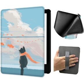 Case for All-New Kindle Paperwhite (7", 12th Generation, 2024 Release) with Hand Strap, Lightweight PU Leather and TPU Soft Back Cover with Auto Wake/Sleep Function (Cat's Dreams)