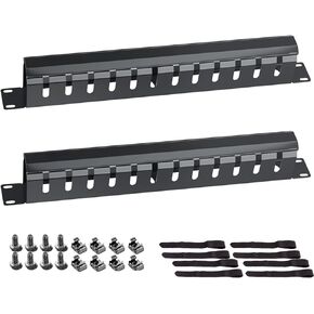 1U 19 Inch Cable Management Rack, Horizontal Rack Mount Cable Organizer, Metal Finger Duct Wire Organizer with Cover, M6 Screws (12Solt, 1U-2PCS)