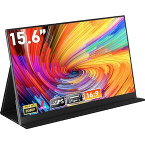 HONGO Portable Monitor 15.6'' 1080P FHD USB-C Portable Laptop Monitors Smart Cover & Dual Speaker, HDMI Computer Display IPS HDR External Gaming Monitor for PC Phone Mac Xbox PS4 Switch