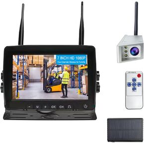 Magnetic Forklift Wireless Backup Cameras with 7 inch Screen Monitor Stable Digital Signal Back Up Camera Wireless with Rear View Camera and Battery Solar Charging