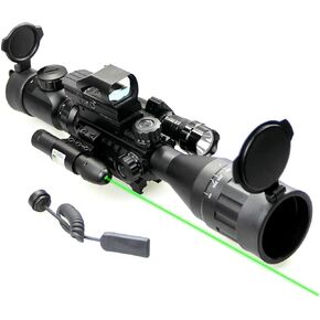THEA 4-16x50 AO Rifle Scope Red/Green Illuminated Range Finder Reticle W/Green Laser - Holographic Reflex Red Dot Sight - 5 Brightness Modes Flashlight