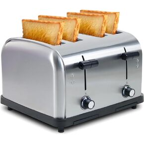 4 Slice Commercial Toaster 225 Slices/Hour 1800W Extra Wide Slot 1.57 inch High Lift Lever 6-Shade Settings Heavy Duty for Restaurant Bagels,muffin,Tray, Bread, Breakfast, Texas Toast