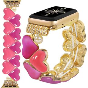 VIQIV Compatible with Apple Watch Bands Series 10 46/42mm, Ultra 2 49mm, 9/8/7 45/41mm, SE/SE2/6/5/4 40/44mm, 3/2/1 38/42mm, Dressy Fancy Heart-Shaped Metal Strap Wristband for Women iWatch Bands