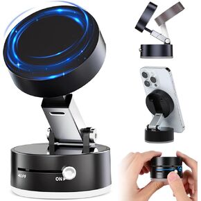 Vacuum Magnetic Suction Phone Holder, Magnetic Suction Phone Mount, 360°Rotatable Vacuum Magnetic Phone Stand, Foldable and Retractable Double-Sided Magnetic Phone Holder for All Phones (Black)