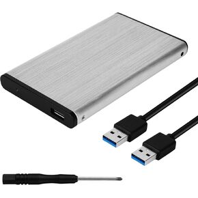 Aluminum Alloy 2.5" Hard Drive Enclosure USB 3.0 to SATA III Adapter Supports 2.5 Inch SSD & HDD 9.5mm 7mm External Hard Drive Enclosure Silver