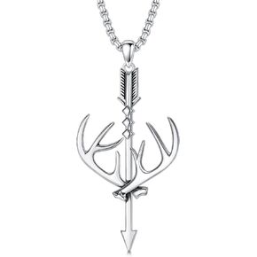 Hunting Arrow Deer Antler Necklace 925 Sterling Silver Archery Pendant Arrow Hunting Jewelry Gifts for Men Women