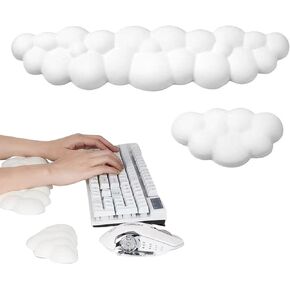 Cute Cloud Keyboard Pad with Wrist Support, Ergonomic Cloud Keyboard Wrist Rest and Cloud Mouse Wrist Rest Set, PU Leather Memory Foam with Non-Slip Base Cloud Wrist Pad