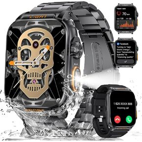 LIGE Military Smart Watch for Men, Outdoor LED Flashlight, 430mAh Battery, 1.91in HD Answer/Make Calls Touch Screen, 100+ Sport ModesFitness Tracker Pedometer Calories/5ATM Waterproof for iOS Android
