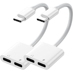 USB-C Audio + Charge Adapter, USB C Headphone Adapter w/USB-C 60W Power Delivery Fast Charging for iPhone16/15, iPad Pro, Galaxy, Note, Google Pixel, LG, Sony Xperia, OnePlus, MacBook & More - White