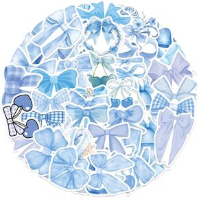 50 Pcs Bows Stickers,Blue Bow Decal Vintage Aesthetic Stickers,Vinyl Waterproof Blue Bows Sticker for Water Bottle Laptop Phone Journal Gifts for Girl Women