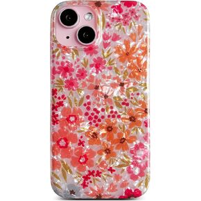 Qokey Compatible for iPhone 15 Case,Cute Clear Flowers Case for Girls Women Shell Pattern Soft Bumper Lightweight Slim Fit TPU Shockproof Phone Case for iPhone 15 6.1",Pink Floral