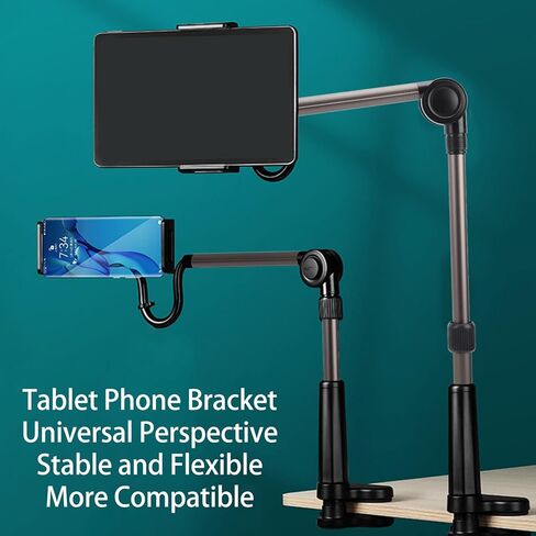 Health Gear Tablet Clamp Holder Desk Mount Clamp, Flexible 360 Degree Adjustable Tablet Arm Mount Stand Holder Universal Phone Clamp Bracket, Sturdy Aluminum Alloy Bendable Arm in Saudi Arabia