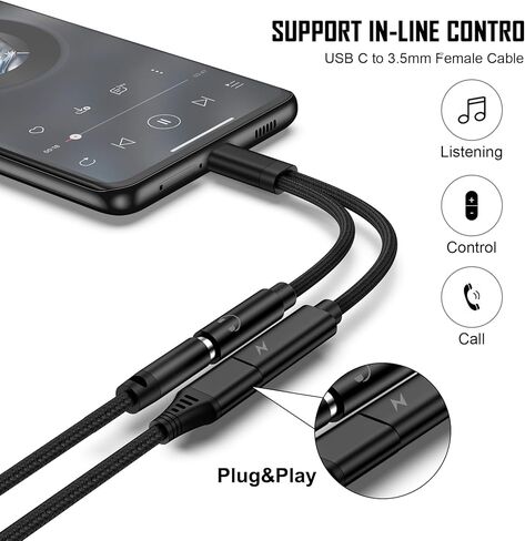 محول سماعة رأس USB C إلى 3.5 مم وكابل الشاحن ، 2 في 1 من النوع C إلى 3.5 ملم Aux Aux Audio Audio Adapter ، USB C PD شحن سلك دونجل لشركة Samsung Galaxy S24 S23 Ultra ، A54 ، A53 ، A14 ، S22 ، S20 ، S20 ، S20 ، S20 S10 ، بكسل 7 in Kuwait