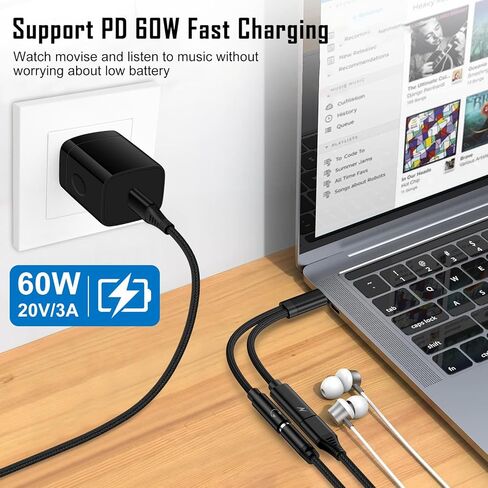 محول سماعة رأس USB C إلى 3.5 مم وكابل الشاحن ، 2 في 1 من النوع C إلى 3.5 ملم Aux Aux Audio Audio Adapter ، USB C PD شحن سلك دونجل لشركة Samsung Galaxy S24 S23 Ultra ، A54 ، A53 ، A14 ، S22 ، S20 ، S20 ، S20 ، S20 S10 ، بكسل 7 in Kuwait