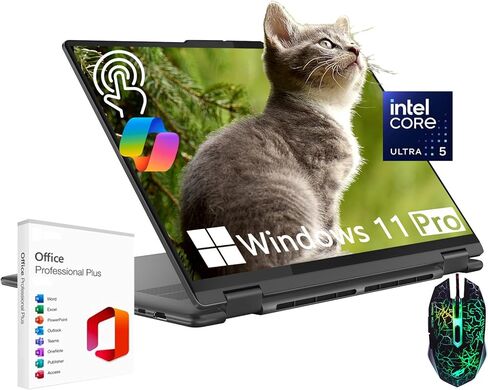 Lenovo Yoga 7i 2-in-1 Touchscreen Laptop, 16" 2K IPS Display, Intel Ultra 5 125U, 16GB DDR5, 512GB SSD, Fingerprint Reader Backlit KB, Wi-Fi6, Copilot, Win 11 Pro, Microsoft Office Lifetime License in Saudi Arabia