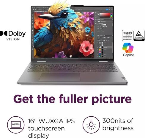 Lenovo Yoga 7i 2-in-1 Touchscreen Laptop, 16" 2K IPS Display, Intel Ultra 5 125U, 16GB DDR5, 512GB SSD, Fingerprint Reader Backlit KB, Wi-Fi6, Copilot, Win 11 Pro, Microsoft Office Lifetime License in Saudi Arabia