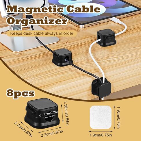 8 Pack Magnetic Cable Clips Smooth Adjustable Cable Clips Easy Under Desk Cable Management Adhesive Wire Keeper Organizer Hide Charger Cord Holder for Home Desk Office Car Desktop Nightstand in Saudi Arabia