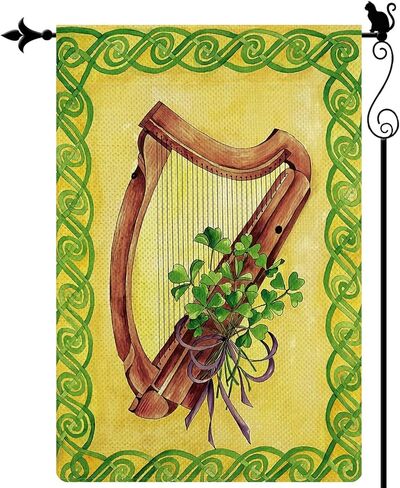 Gormcore Happy St. Patrick's Garden Flag Three Clover Lucky Harp Vertical Double -Side Rustic Farmland Burlap Yard Decor Outdoor Decord 12.5x18 in Saudi Arabia