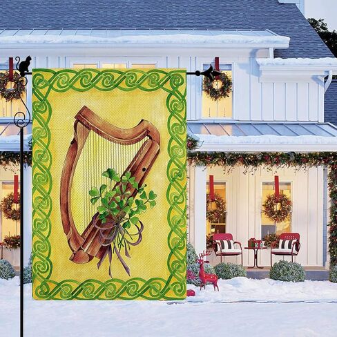 Gormcore Happy St. Patrick's Garden Flag Three Clover Lucky Harp Vertical Double -Side Rustic Farmland Burlap Yard Decor Outdoor Decord 12.5x18 in Saudi Arabia