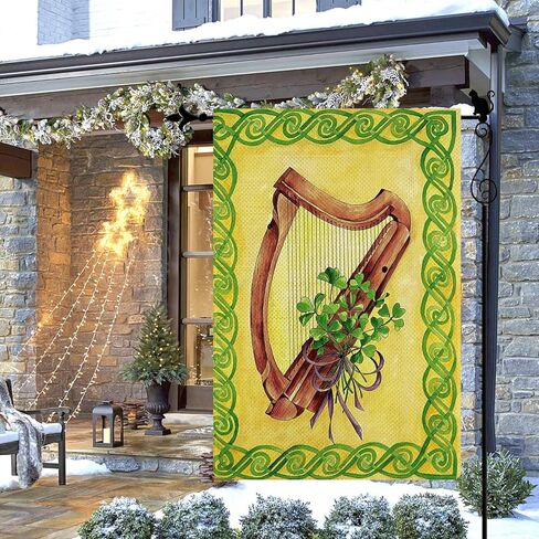Gormcore Happy St. Patrick's Garden Flag Three Clover Lucky Harp Vertical Double -Side Rustic Farmland Burlap Yard Decor Outdoor Decord 12.5x18 in Saudi Arabia