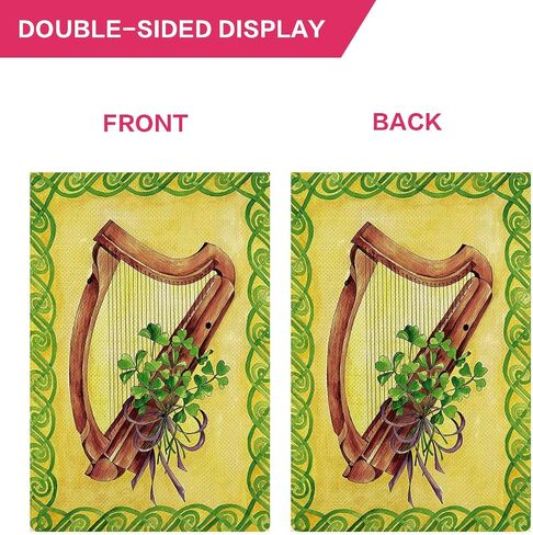 Gormcore Happy St. Patrick's Garden Flag Three Clover Lucky Harp Vertical Double -Side Rustic Farmland Burlap Yard Decor Outdoor Decord 12.5x18 in Saudi Arabia