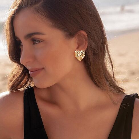 هيسويل اقراط حلقية ذهبية ملتوية على شكل قلب مجوف، اقراط متدلية للنساء in Kuwait