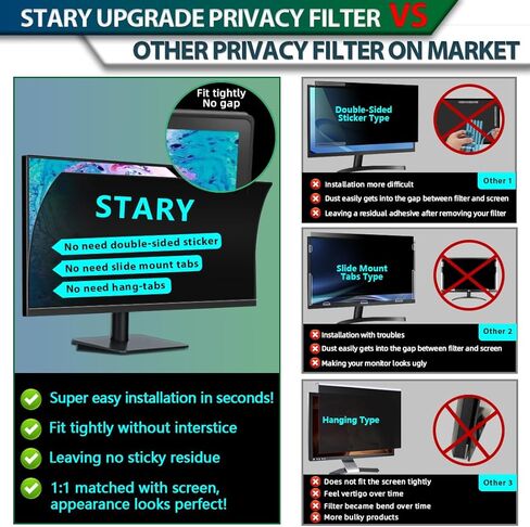 واقي شاشة خصوصية للكمبيوتر المحمول STARY مكون من قطعتين مقاس 17.3 بوصة - نسبة عرض إلى ارتفاع 16:9، متوافق مع DELL/HP/Samsung/Asus/Toshiba، درع شاشة خصوصية للكمبيوتر المحمول مضاد للتوهج وقابل للإزالة in Kuwait