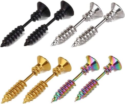 Mens Women Unisex Piercing Stud Earrings Set Stainless Steel Punk Screws Cartilage Studs Ear Plug Tunnel Earrings, 4-10 Pairs in Kuwait