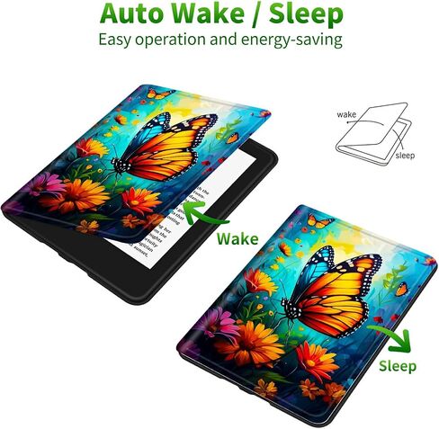 for Kindle Paperwhite 12th Generation 2024 7" Case/Kindle Colorsoft Signature Edition 7" Case, Multi-Angle Viewing Shockproof Smart Protective Case with Auto Wake/Sleep, Butterfly Blue Sky in Kuwait