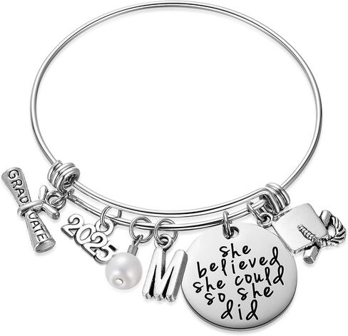 Class of 2024 Graduation Gift - Senior 2024 Graduate Bracelet - Inspirational Graduation Gifts for Her - 26 Initial Charm Bracelets for College High School Girls in Kuwait