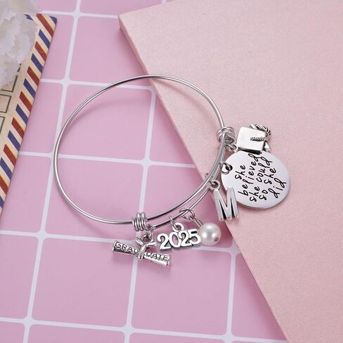 Class of 2024 Graduation Gift - Senior 2024 Graduate Bracelet - Inspirational Graduation Gifts for Her - 26 Initial Charm Bracelets for College High School Girls in Kuwait