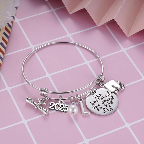 Class of 2024 Graduation Gift - Senior 2024 Graduate Bracelet - Inspirational Graduation Gifts for Her - 26 Initial Charm Bracelets for College High School Girls in Saudi Arabia