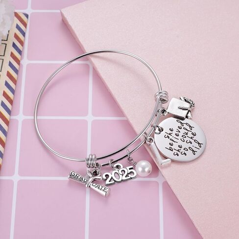 Class of 2024 Graduation Gift - Senior 2024 Graduate Bracelet - Inspirational Graduation Gifts for Her - 26 Initial Charm Bracelets for College High School Girls in Saudi Arabia