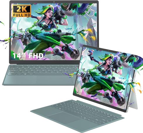 【Win 11 Pro/MS Office 2019】 2 in 1 Laptop Tablet 14 Inch Touchscreen Laptop, 16GB LPDDR5 1TB NVMe SSD, Alder Lake N95 CPU,2K IPS FHD(1920x1200) Display, 2.4G+5G WiFi,BT5.0,Type-C(16G+1TB) in Kuwait