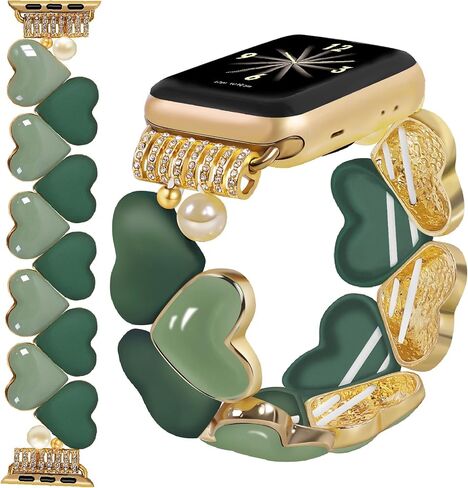 VIQIV Compatible with Apple Watch Bands Series 10 46/42mm, Ultra 2 49mm, 9/8/7 45/41mm, SE/SE2/6/5/4 40/44mm, 3/2/1 38/42mm, Dressy Fancy Heart-Shaped Metal Strap Wristband for Women iWatch Bands in Saudi Arabia