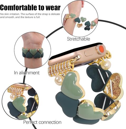 VIQIV Compatible with Apple Watch Bands Series 10 46/42mm, Ultra 2 49mm, 9/8/7 45/41mm, SE/SE2/6/5/4 40/44mm, 3/2/1 38/42mm, Dressy Fancy Heart-Shaped Metal Strap Wristband for Women iWatch Bands in Saudi Arabia