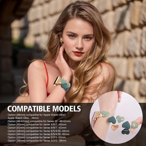 VIQIV Compatible with Apple Watch Bands Series 10 46/42mm, Ultra 2 49mm, 9/8/7 45/41mm, SE/SE2/6/5/4 40/44mm, 3/2/1 38/42mm, Dressy Fancy Heart-Shaped Metal Strap Wristband for Women iWatch Bands in Saudi Arabia
