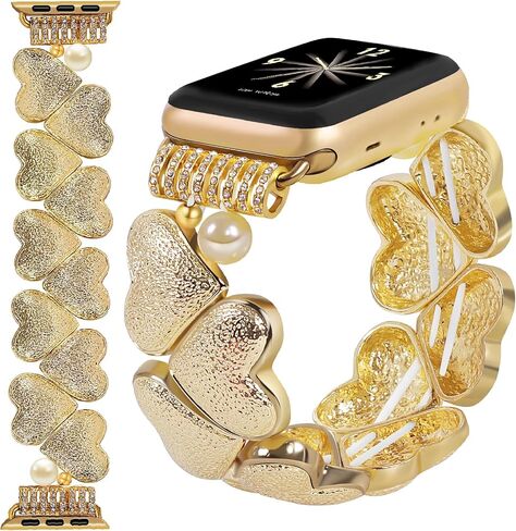 VIQIV Compatible with Apple Watch Bands Series 10 46/42mm, Ultra 2 49mm, 9/8/7 45/41mm, SE/SE2/6/5/4 40/44mm, 3/2/1 38/42mm, Dressy Fancy Heart-Shaped Metal Strap Wristband for Women iWatch Bands in Saudi Arabia