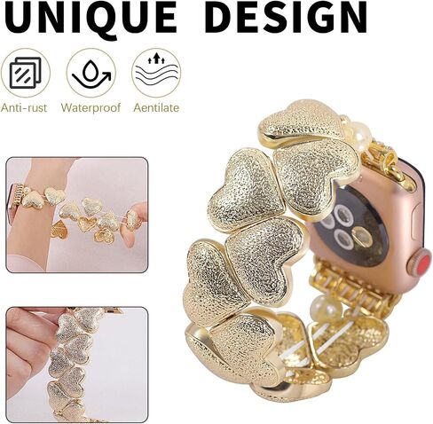 VIQIV Compatible with Apple Watch Bands Series 10 46/42mm, Ultra 2 49mm, 9/8/7 45/41mm, SE/SE2/6/5/4 40/44mm, 3/2/1 38/42mm, Dressy Fancy Heart-Shaped Metal Strap Wristband for Women iWatch Bands in Saudi Arabia