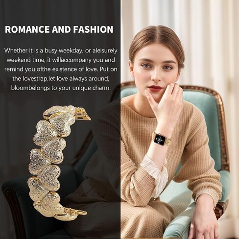 VIQIV Compatible with Apple Watch Bands Series 10 46/42mm, Ultra 2 49mm, 9/8/7 45/41mm, SE/SE2/6/5/4 40/44mm, 3/2/1 38/42mm, Dressy Fancy Heart-Shaped Metal Strap Wristband for Women iWatch Bands in Saudi Arabia