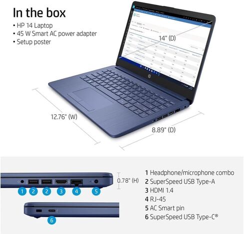 HP Stream 14 "HD Labtop ، Intel Celeron N4120 ، 4GB RAM ، 64GB EMMC ، Windows 11 Home in S مع Office 365 Personal لمدة سنة واحدة (14-CF2111WM ، الأزرق) (متجدد) (متجدد) in Saudi Arabia