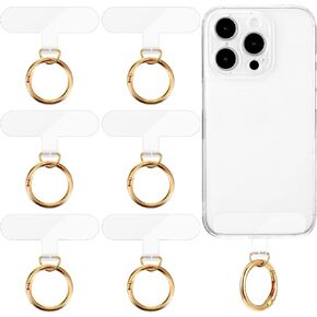 6Pcs Phone Tether Tab with 6 Metal Spring Rings, Phone Lanyard Patch Pad Universal Cellphone Strap Connector without Adhesive Multifunctional Mobile Phone Strap Replacement Part for Phone Cases