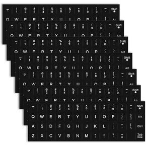 7PCS Blzck Universal Keyboard Stickers Computer, Keyboard Stickers Letters/Matte Keyboard Letter Sticker Replacement Stickers English with White Font on Black Background for Computer Laptop Desktop