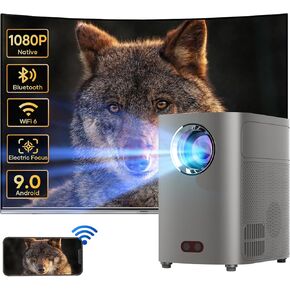 Mini Projector, Electric Focus Android TV 9.0 Projector with WiFi & Bluetooth Built-in Dual Hi-Fi Speakers, Max 300" Hone Cinema Projector Compatible with Cellphone PC DVD PS5