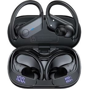 Wireless Earbuds Bluetooth Headphones 75Hrs Playtime Sport Earbuds Noise Cancellation HiFi Stereo Sound with LED Dispaly, IPX7 Waterproof Bluetooth Earbuds with Earhooks for Running Gym, Frosted Black